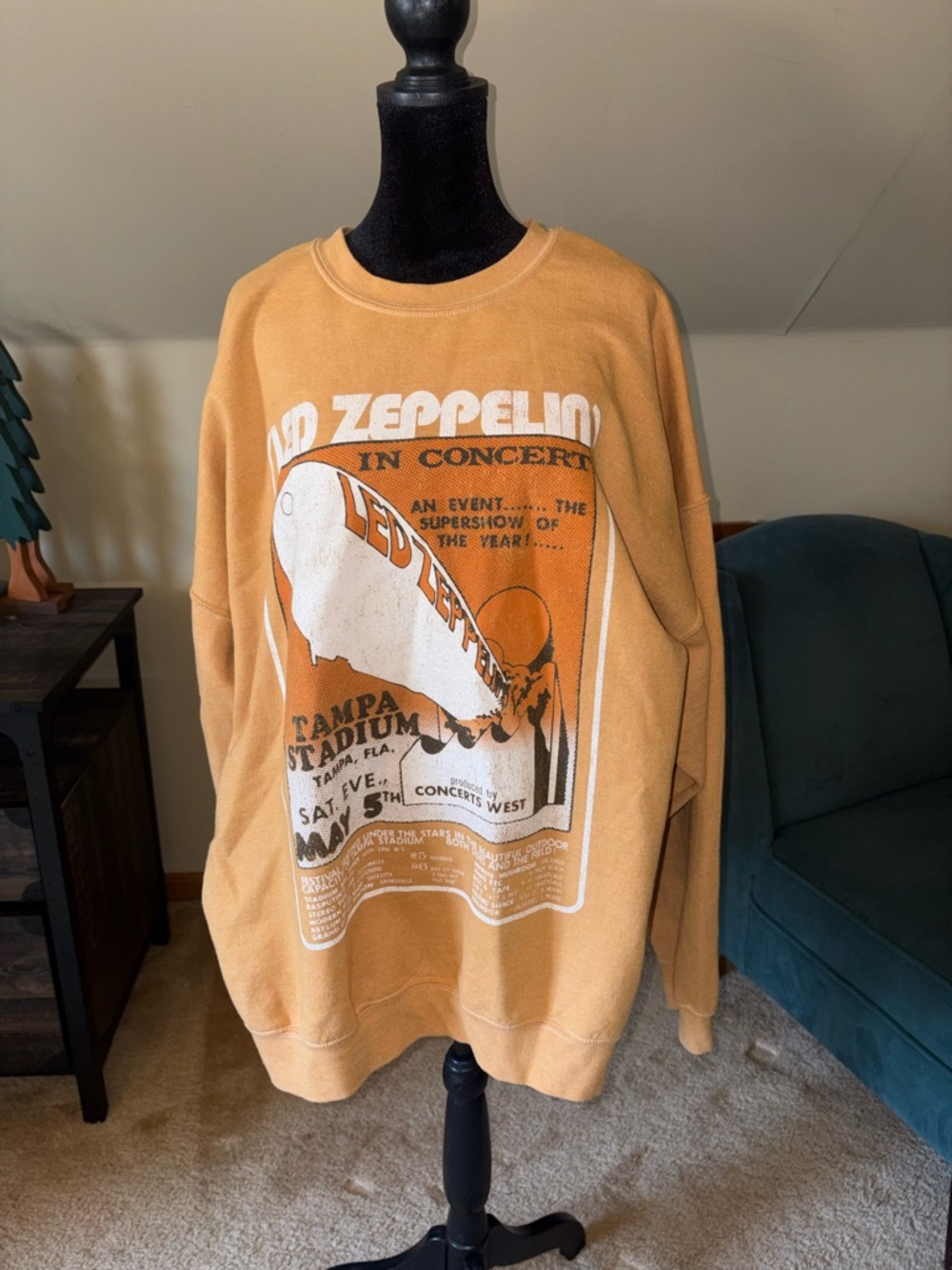 Urban Outfitters Led Zeppelin Graphic Crewneck - Mustard Orange